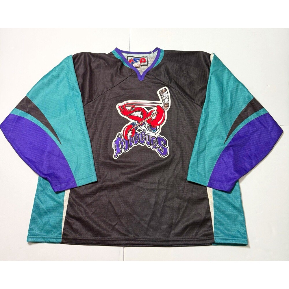 VTG Shreveport Mudbugs Authentic Jersey Mens TG/XL SP Apparel Black Teal Canada
